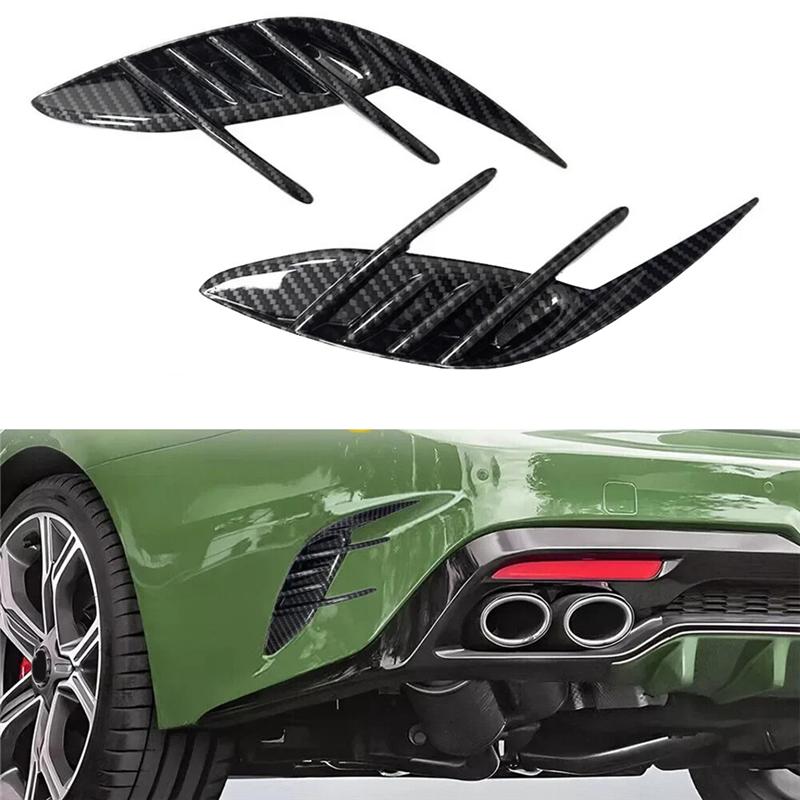 A03Z-1 Paar Dekorabdeckung Spoiler für Auto Stoßfänger Hinten Seitenlüftungsgitter Für KIA Stinger 2017- Autoteile Kohlefaser-Muster Farbe