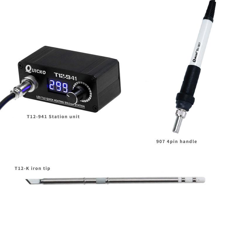 Quicko Mini T12-941 LED Soldering Station, DC Version, Portable for Outdoor DIY Model Airplane Soldering.