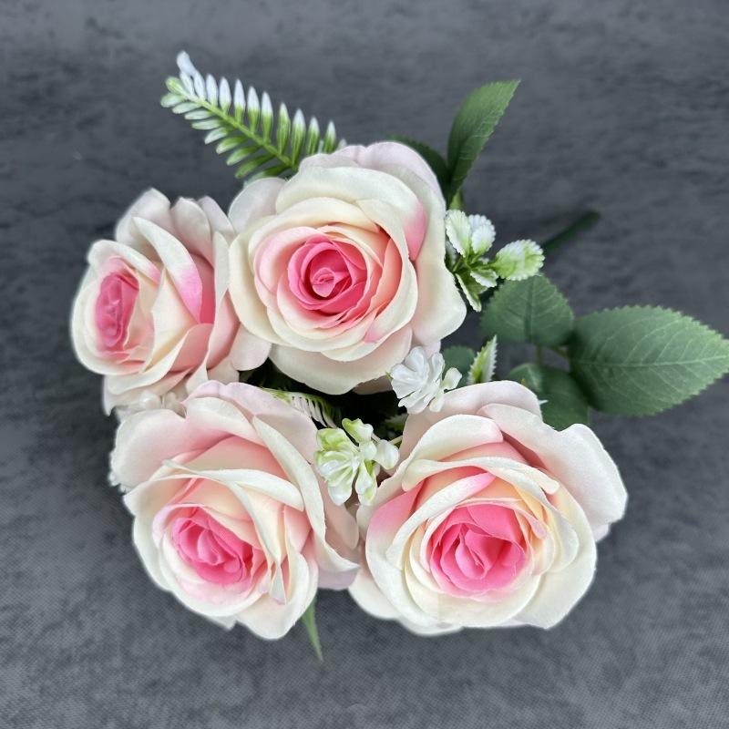 Artificial 7 Heads Rose Bouquet Flower Simulated Rose Bunch for Wedding Party Bridal Bouquet