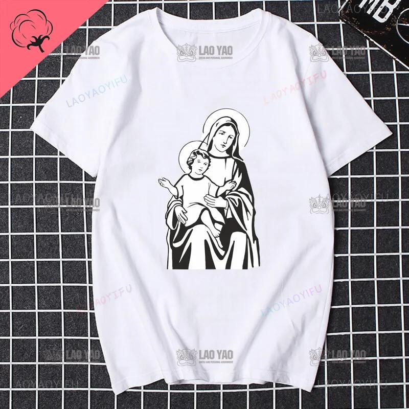 Unsere Liebe Frau von Guadalupe Jungfrau Maria Die Madonna Religiöses Grafisches T-Shirt Sommer Herren Damen Kurzarm Rundhals Streetwear Oberteile