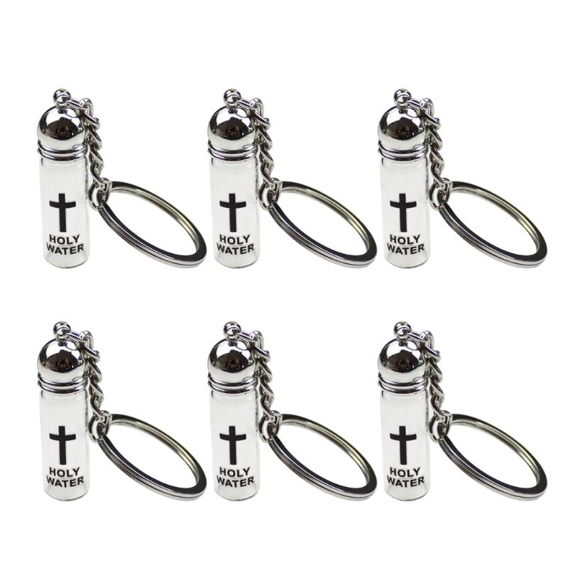 6 Units Glass Crucifix Keychain Watertight Vessel With Reinforced Carabiner Multipurpose Use For Home Or Travel
