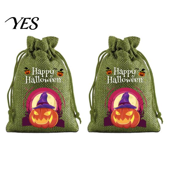 Trick or Treat Party Souvenirs 2Pcs Halloween Pumpkin Drawstring Bags for Candy Treats, Retro Burlap Cute Ghost Theme Pouches Bags, Portable