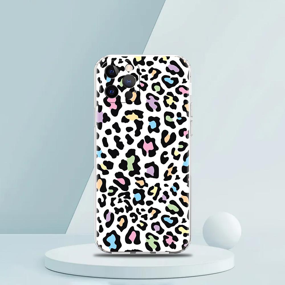 For iPhone 15 16 14 13 12 mini 11 Pro Max XS X XR SE 7 8 Plus Silicone Clear Cover Leopard Cheetah print Luxury Phone Case