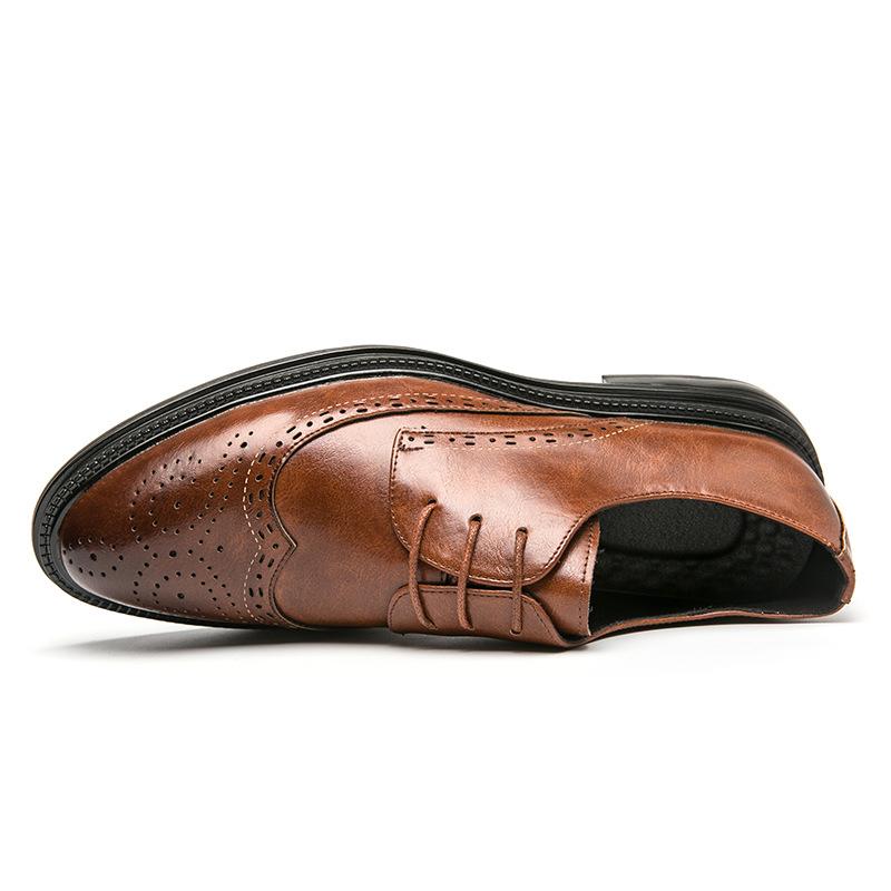 Large Size Brock Engraved Men's Leather Shoes Business Dress Round Head Leather Shoes Groom Wedding Shoes