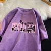 Palm Beach Print T-shirt Men Pink Letter Shirt Cotton Vintage Washed Tee Street Soft Comfort T-shirts Men Clothing