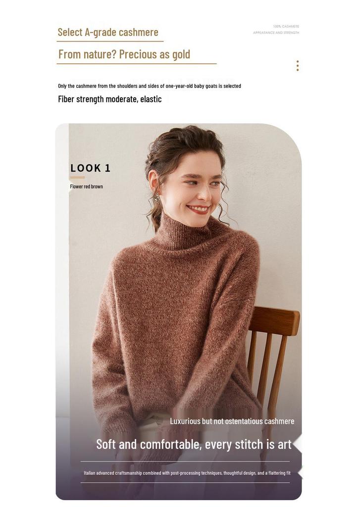 Women's Heathered Cashmere Sweater - High Neck, Raglan Sleeves, Soft & Skin-Friendly, Loose Knitwear