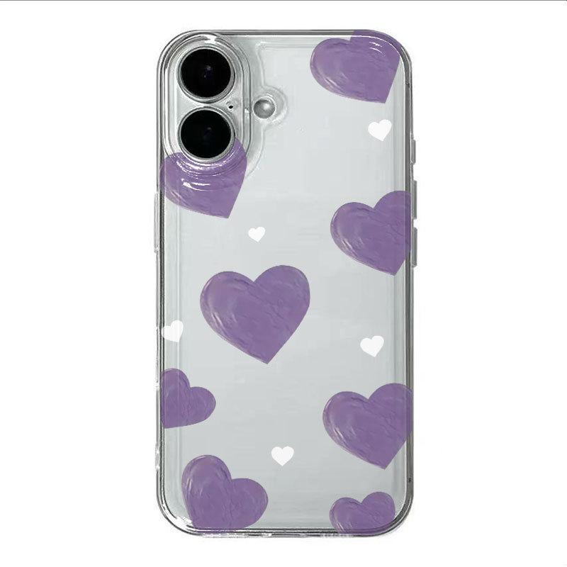 Purple Love Heart Transparent Soft Phone Case Compatible With Apple Iphone Multiple Models