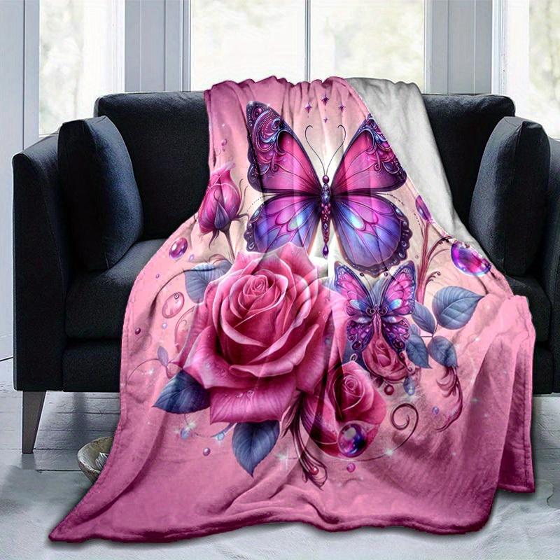 

1pc. Fantasy Butterfly & Rose Garden Blanket - Home Decor, Office Blanket, Outdoor Throw, 100x150cm