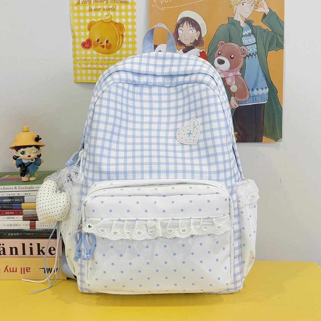 Schultasche hoher Wert Karomuster Spitze Rucksack Schülerinnen Schultasche niedlich Koreanische Version große Kapazität leichter Pendler Reise Rucksack