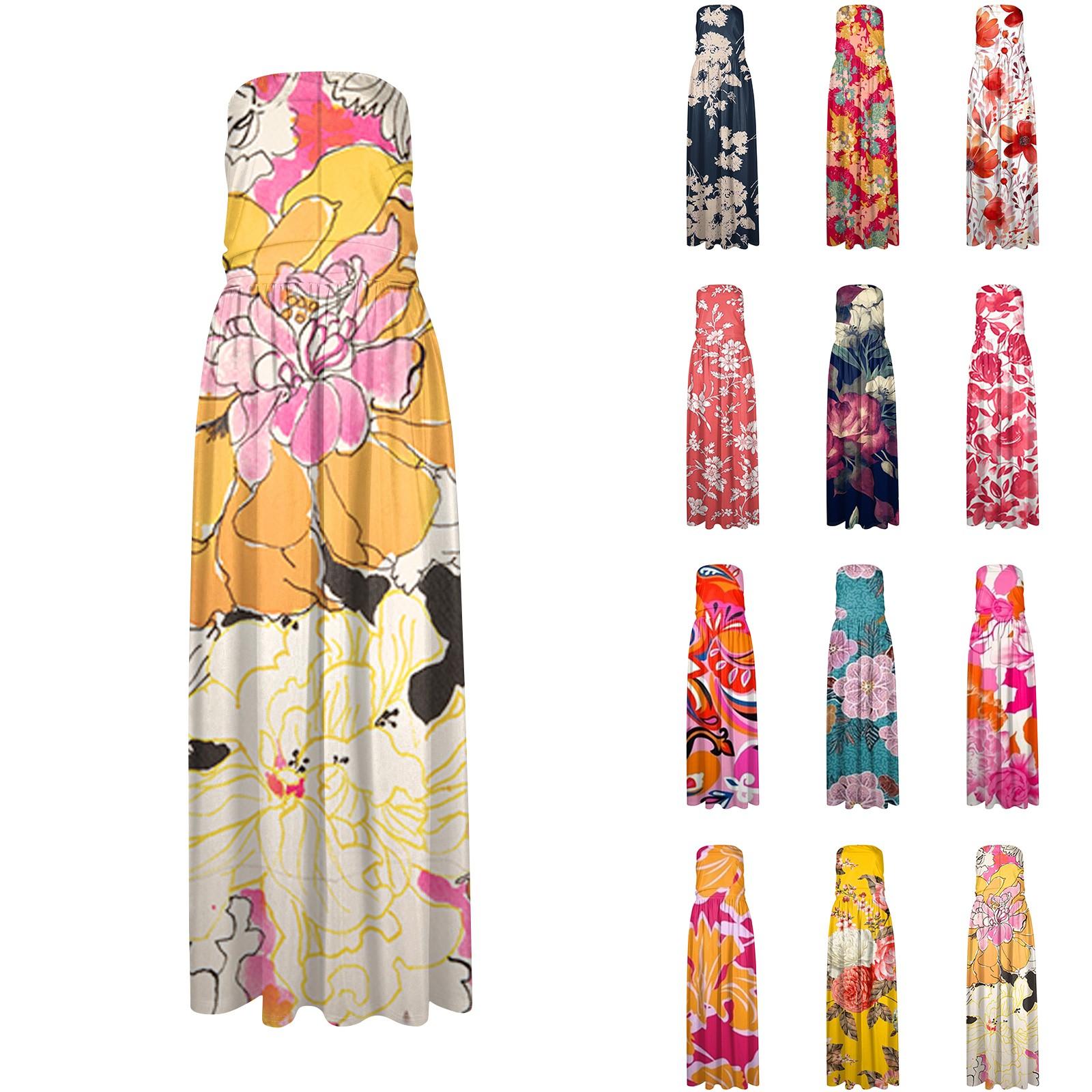 

Женское богемное плиссированное платье с цветочным принтом и облегающим темпераментом, летнее пляжное платье без бретелек