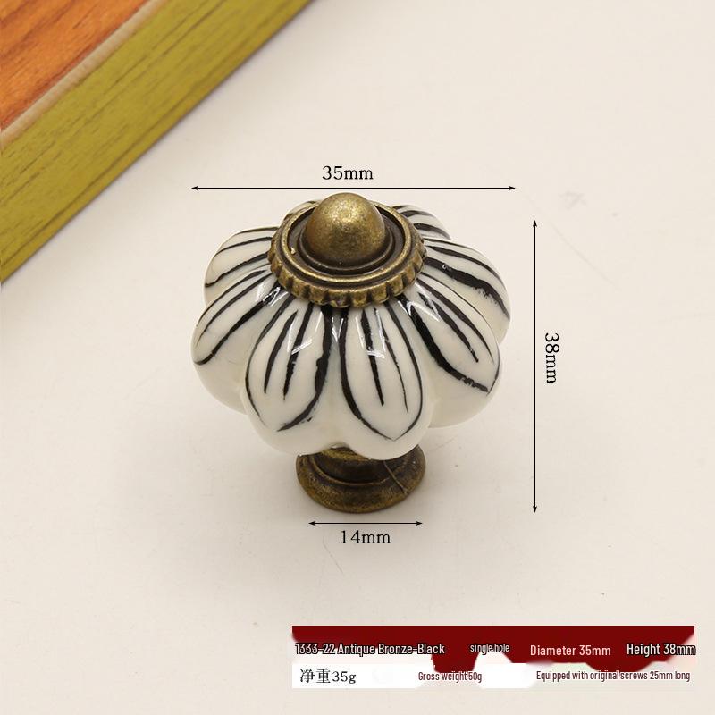 Hand-Painted Pastoral Blue and White Ceramic Pumpkin Drawer Pull