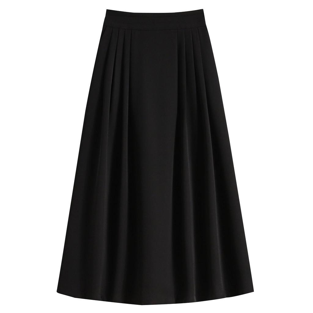 DIMANAF 2025 Plus Size Summer Elastic Skirts High Waist Casual Women Loose Long Skirt Pleated Fashion Vintage Maxi