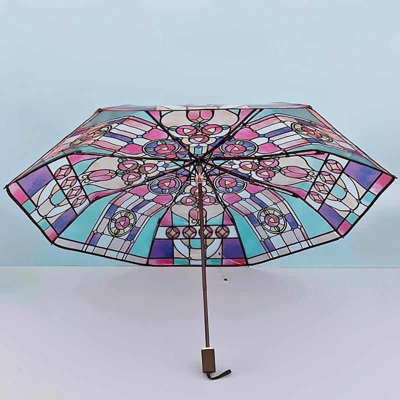 British Wind Rainforest Arch Transparent Umbrella Stained Glass Transparent Umbrella Long Handle Automatic Romantic Parasol
