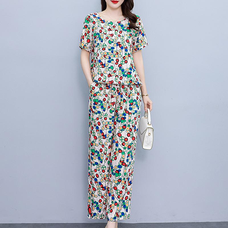 Plus Size Sommer-Vintage-Druck-Hosen-Sets mit weitem Bein, lässig, elegant, lockere Sets für Damen, 2-teilig