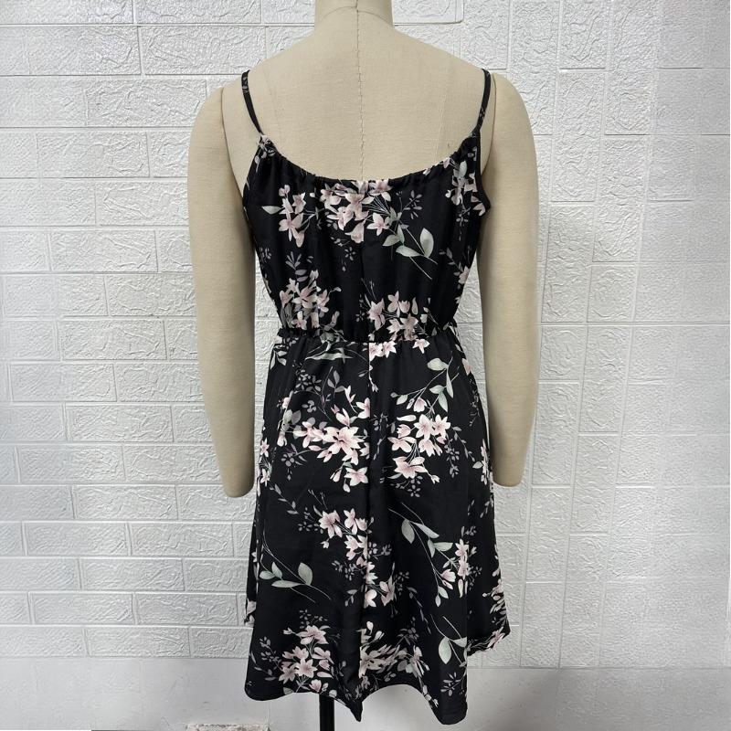 GMXIA Summer Women's Elegant Sleeveless Dress Sheath Printed Elastic Waist Halter Short Dresses