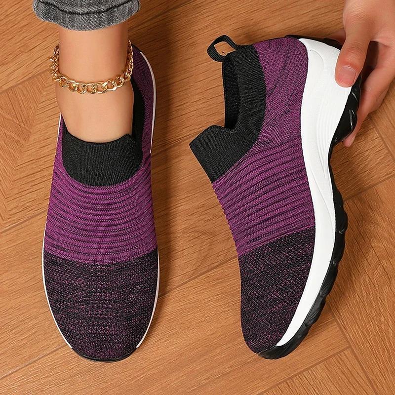 

Женская обувь с сеткой и вырезами, удар одной ногой, 2025, новая обувь для ходьбы, толстая мягкая подошва, удобная дышащая повседневная одинарная обувь 36 фиолетовый