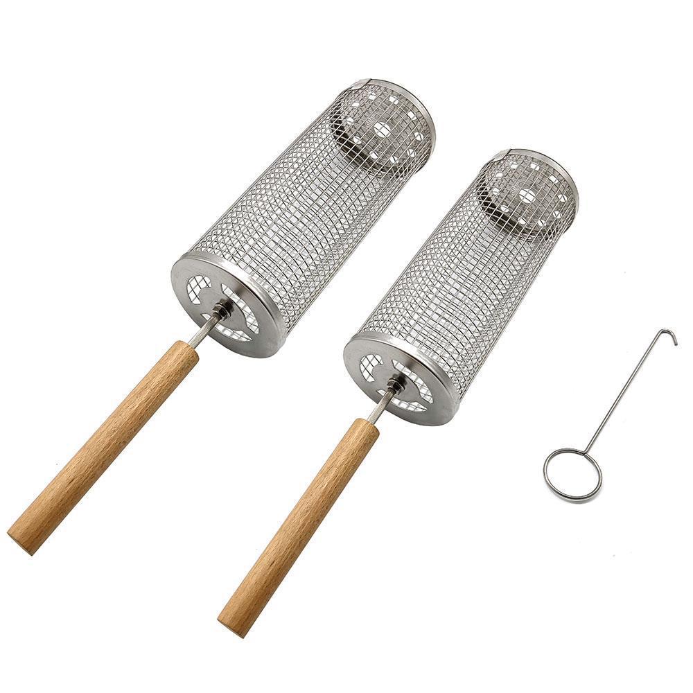 Portable Round 304 Stainless Steel BBQ Grill with Wooden Handle
