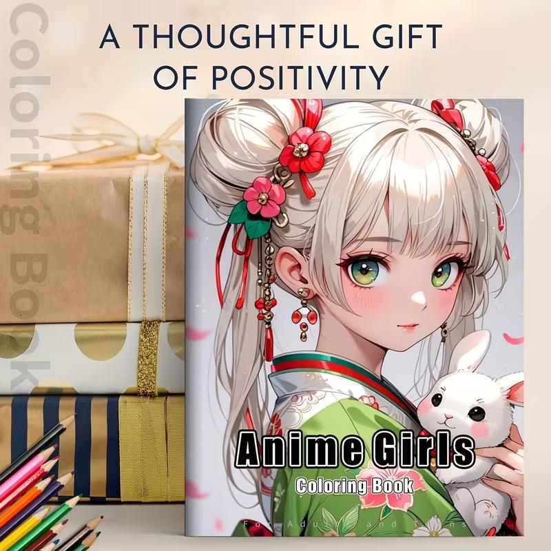A4 Anime Girl Thickened Coloring & Drawing Book
