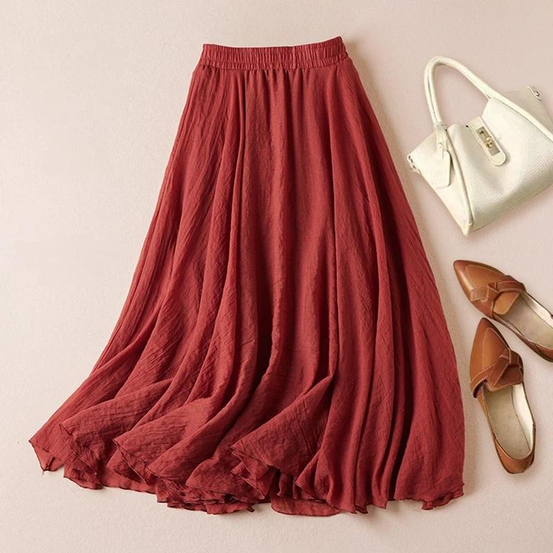 Skirt Women Summer Casual Versatile Elastic High Waist Loose Skirt Oversize Stretchy Cotton Dresses