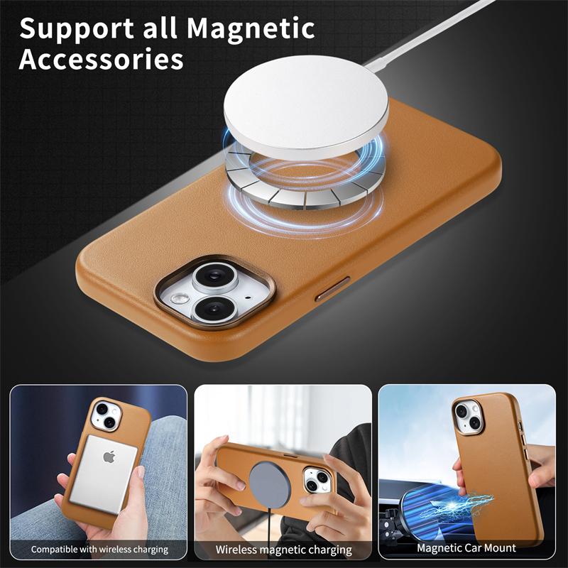 Business Sle for Macsafe Leather Case for IPhone 17 Pro Max Air 16 E 15 14 13 Pro Plus Strong Magnetic Wireless Charging Cover