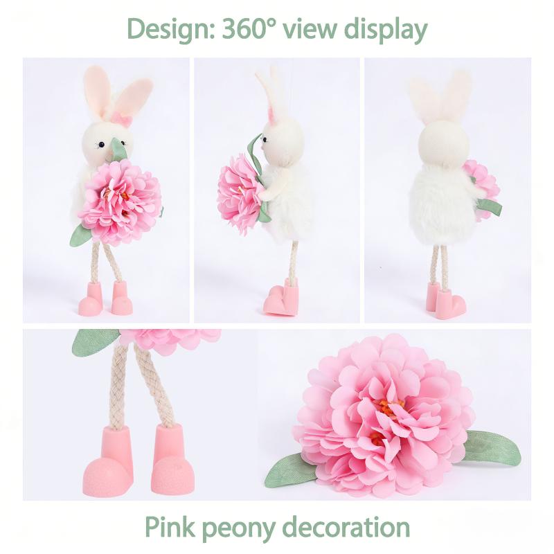 Easter Bunny Decor Cute Rabbit With Flower Hanging Ornaments For Tabletop Mantel Holiday Home Party Table Decorations Gift