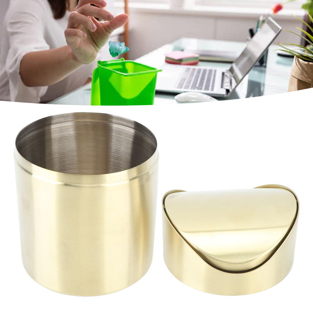 Mini Countertop Trash Can Desktop Trash Can Space Saving Fingerprint Proof 304 Stainless Steel for Office for Pericarp