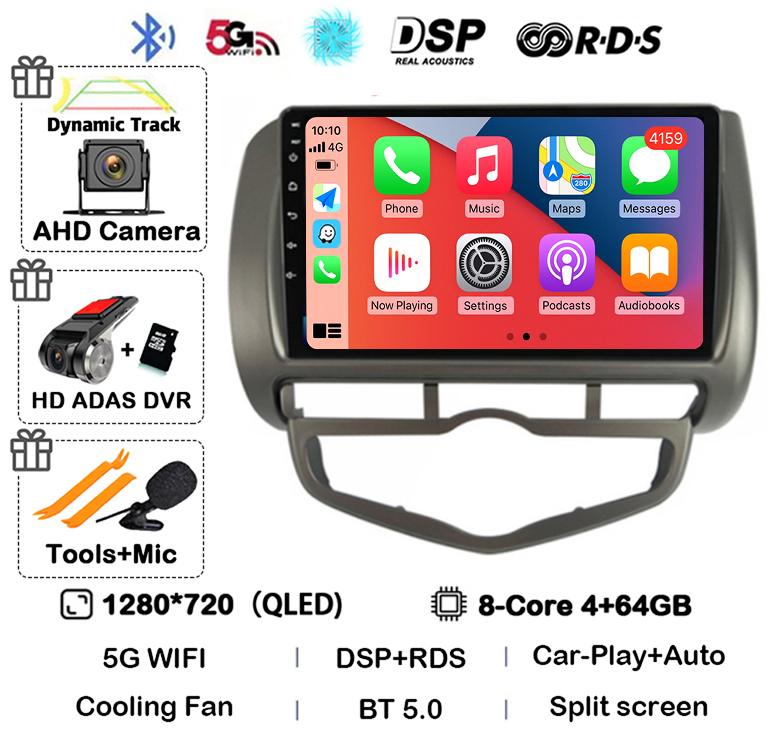 Android 14 Auto Carplay WIFI+4G For HONDA JAZZ City 2002 - 2007 HD 2 Din Car Radio Multimedia Video Player Stereo GPS 360 Camera