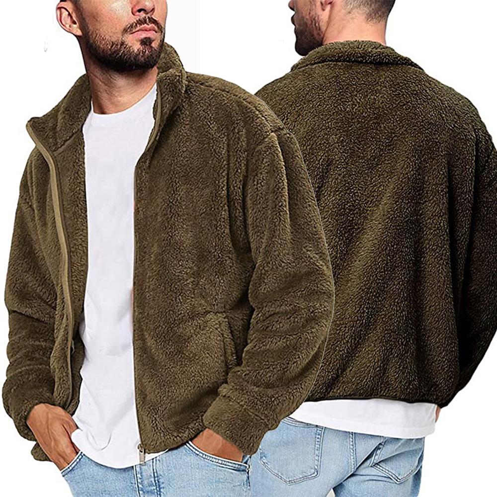 Buy Men Zipper Collared Winter Warm Teddy Bear Fur Fleece Fluffy Coat ...