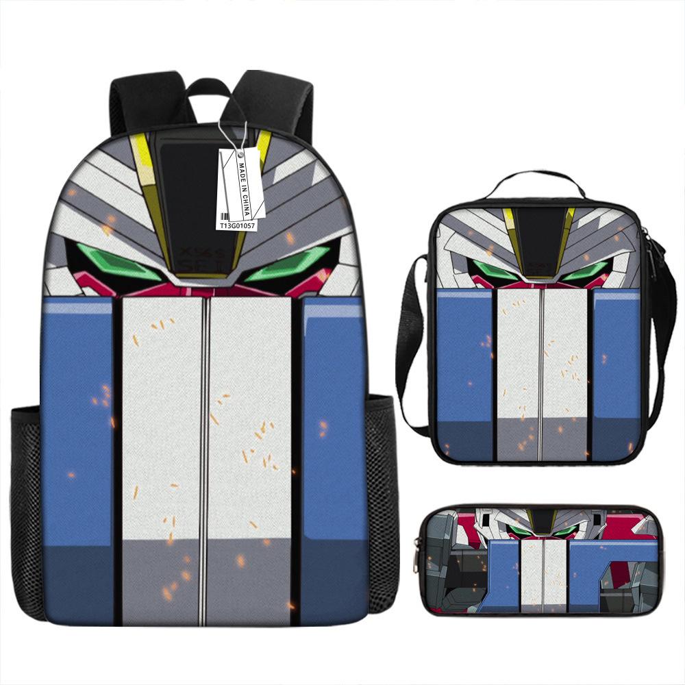 Gundam Mecha Schultasche Jungen und Grundschüler Ultraleichter Rückenschutz Rucksack Jungen Animation Kinderrucksack Dreiteiliges Set