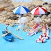 7 bucăți Plajă Micro Peisaj Decorat Sezlong în miniatură cu umbrelă de soare Decorare plajă în miniatură pentru Doll Beach Micro Peisaj DIY Decorare