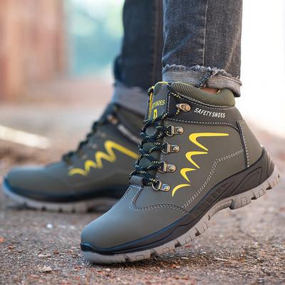 Men Steel Toe Shoes High Top Work Boots Leather Safety Shoes Work Protective Boots Winter Safety Boots Men Indestructible Shoes