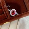 Elegant Oval Simulated Ruby Ring with Zirconia Gems and Red Corundum Tourmaline for Women