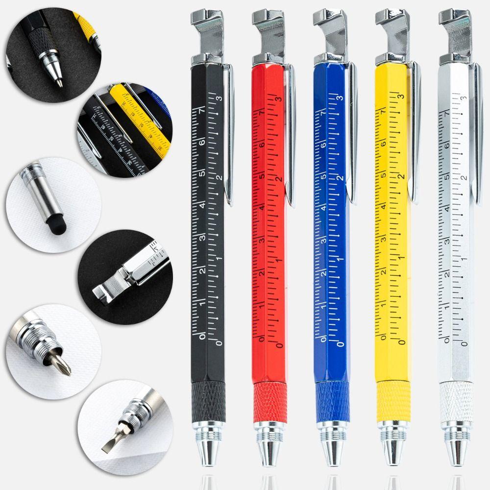 Portable Metal Multi Tool Pen 7-in-1 With Bottle Opener Screwdriver Ruler Ballpoint Pen Capacitive Pen Outdoor Tool Pen