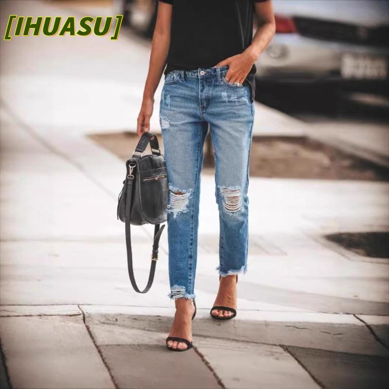 IHUASU Damenmode, lässig, einfarbig, bedruckt, Hosen und Caprihosen