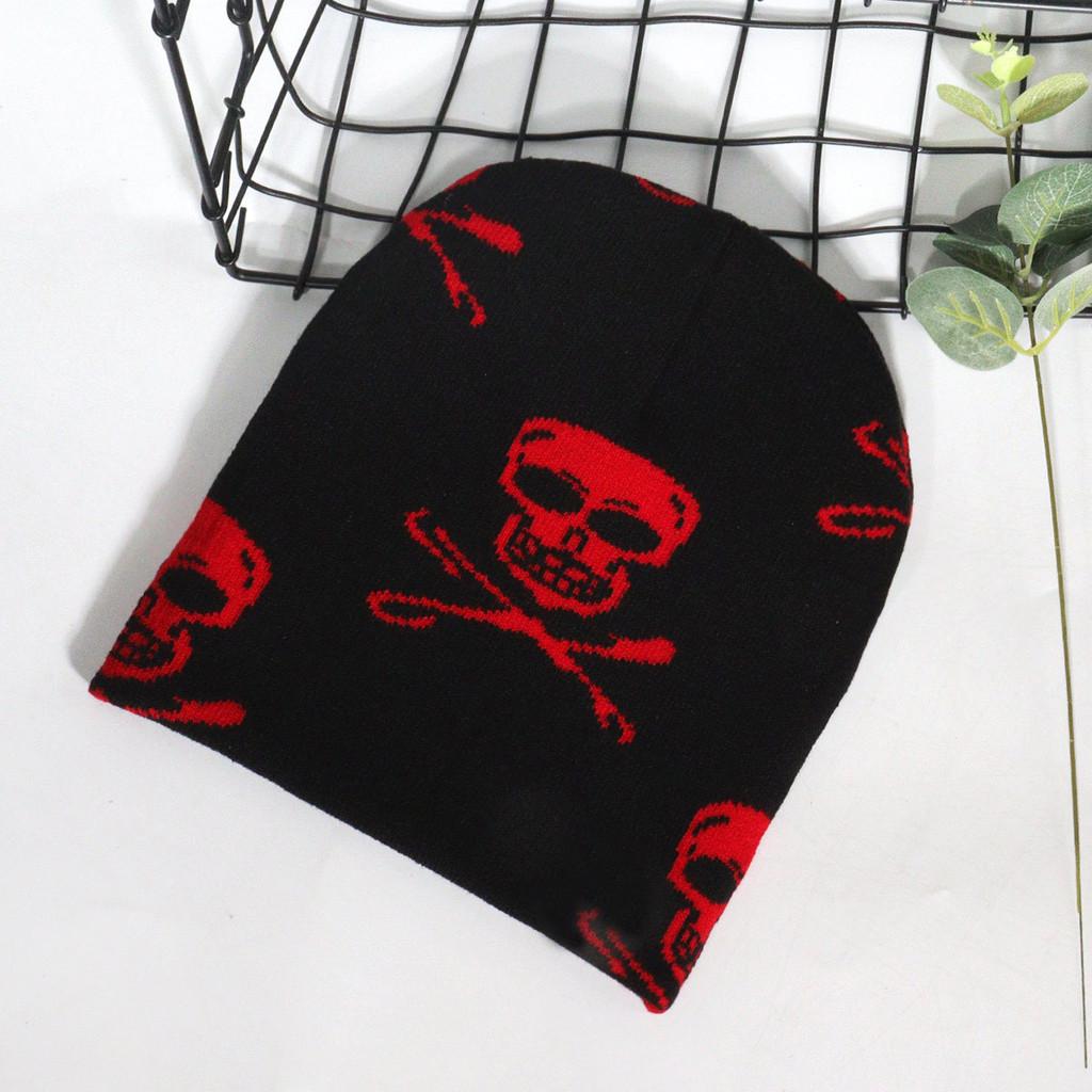 Y2k Skull Pattern Knit Cap With Plush Fabric For Outdoor Fashion