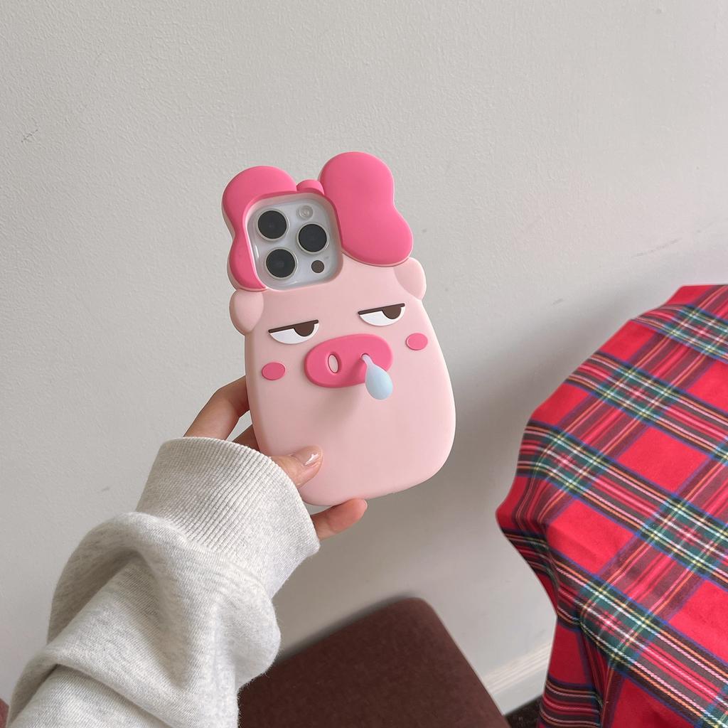 For iPhone 16 Pro Max Silicone Case Cute Snot Pig Design Shockproof Phone Back Cover