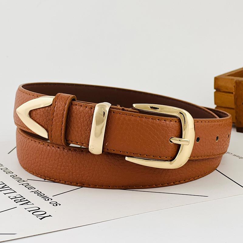 Pu Womens Modern Leather Belt With Gold Metal Pin For Office Casual Daily