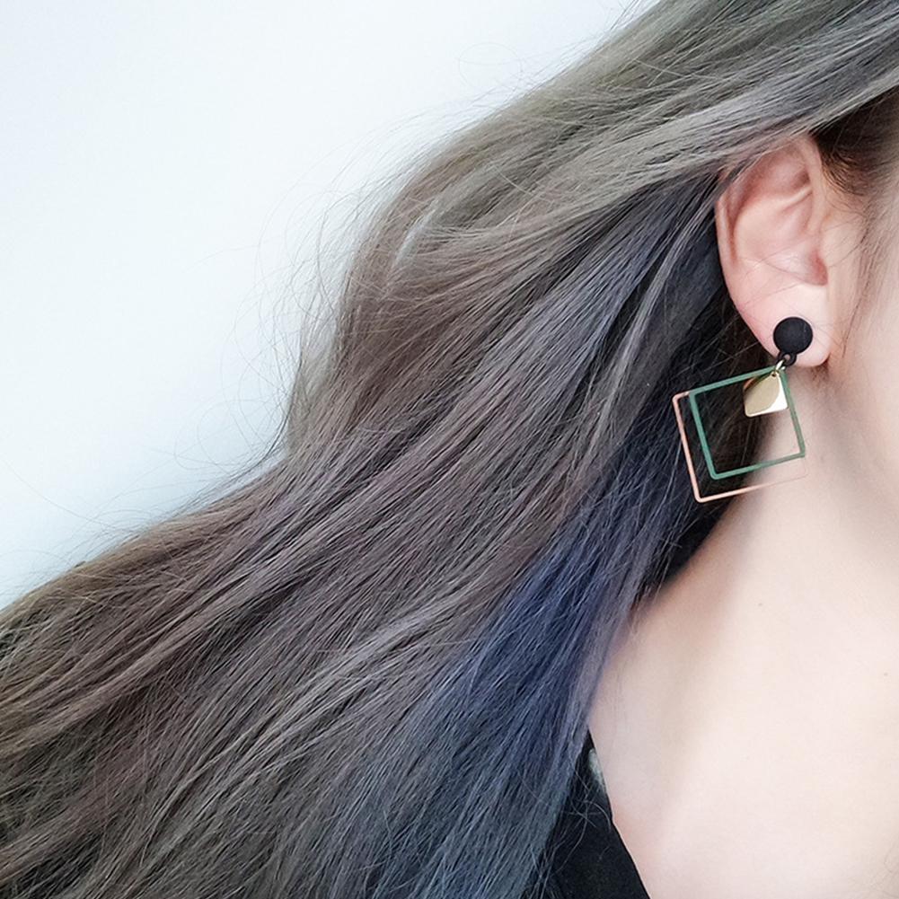 Women Unique Frosted Square Double Layer Geometry Pendant Earrings