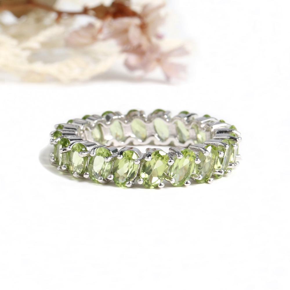Light Luxury 925 Sterling Silver Elernity Ring Natural Peridot Oval 3*5mm Real Gemstone Fine Jewelry for Women Party and Engagement Gifts