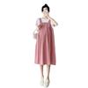 Korean Style Maternity Dress: 2026 Summer Patchwork Skirt, Faux Two-Piece Design