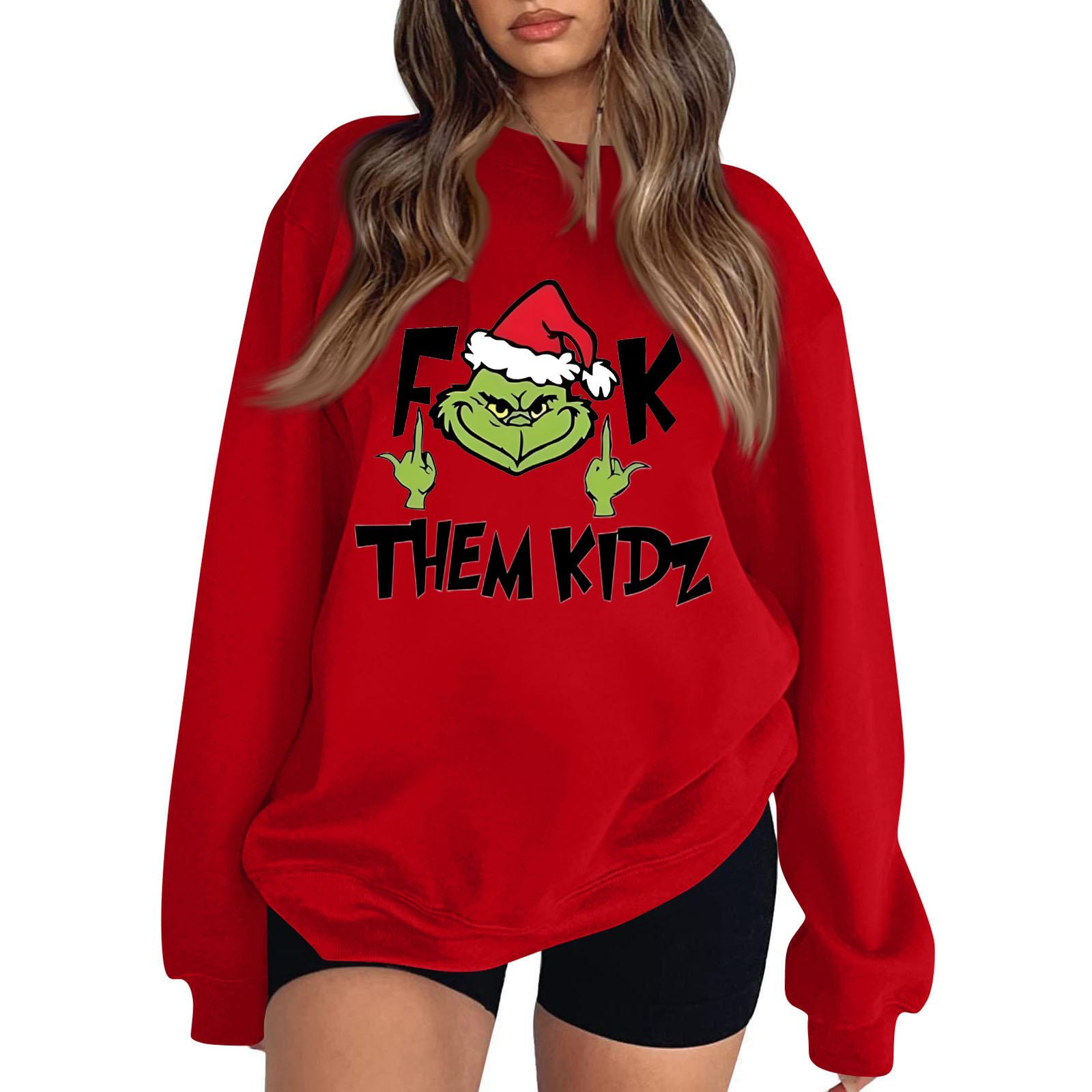 Women s Fashion Casual Print Casual Long Sleeve Round Neck Sweatshirt Top XL