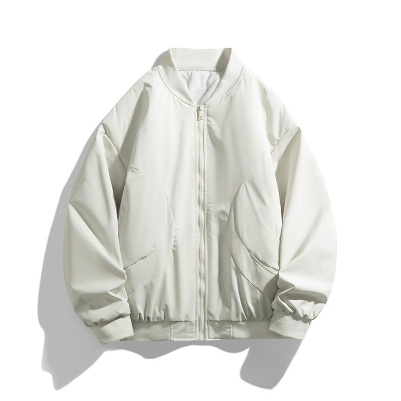 Mens Winter Thickened Cotton Puffer Jacket Stand Collar Zip Front Casual Oversized Baseball Style