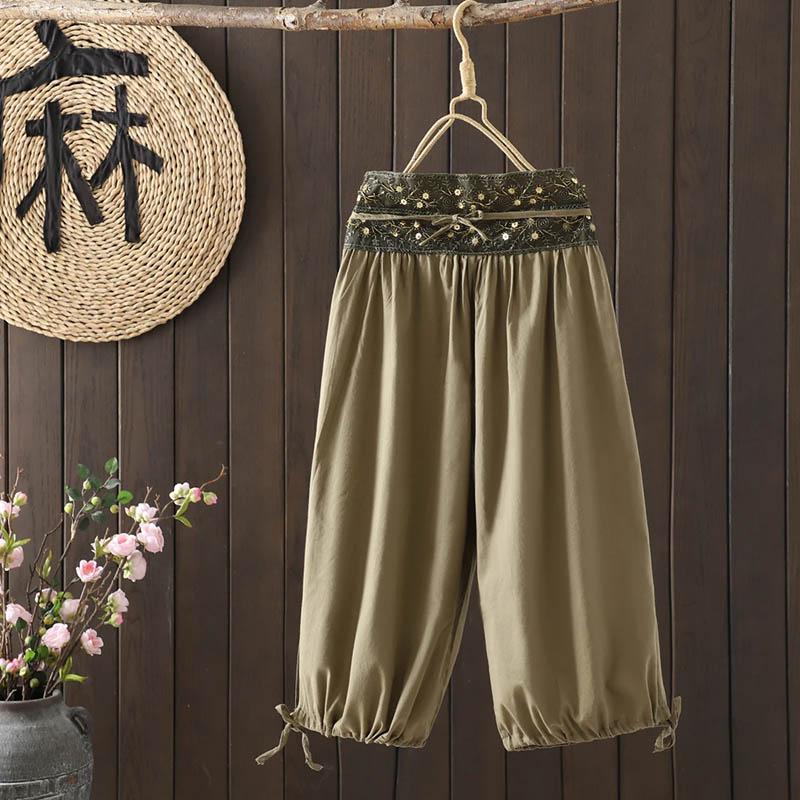 

Женские широкие брюки из конопли, тонкие, простые, с эластичной талией, универсальные повседневные брюки, брюки-семерки One Size