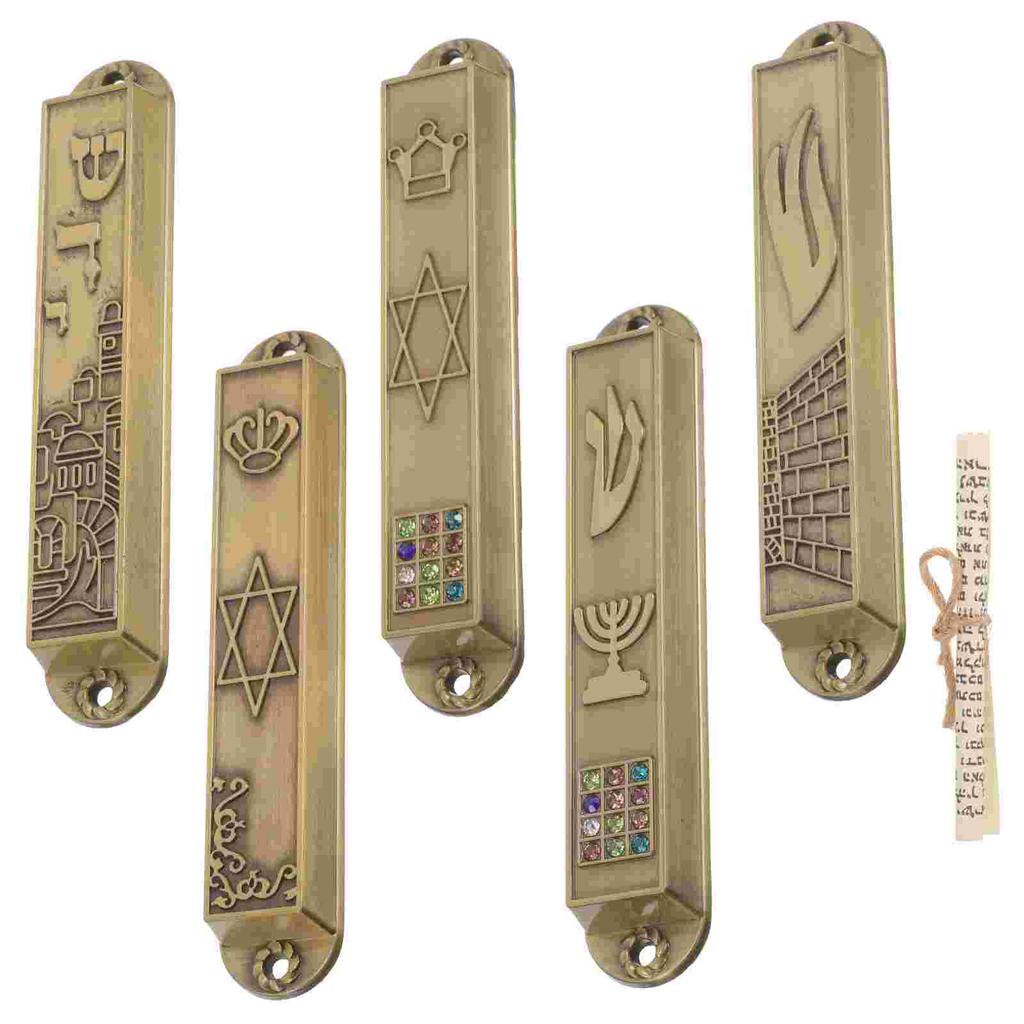5 Piezas Mezuzá Metal Sagrado Símbolos Judaicos Placa de Bendición Decoración del Hogar Adorno Manualidad de Pared Artículo Religioso Cortina Je