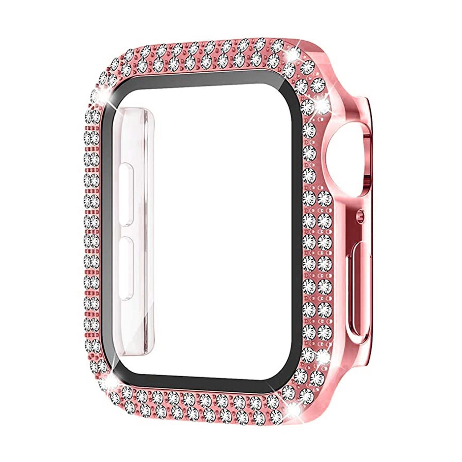 

Чохол для Apple watch 45мм 41мм 44мм 40мм 38мм 42мм Діамантове Загартоване Скло Захисна Плівка для Екрану iWatch серії 9 7 SE 6 8 5 4 3 41mm series 7 8 9 троянди рожеві кольору