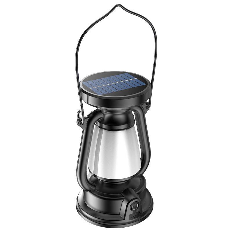 Rechargeable Retro Solar Kerosene Lamp: Portable Lantern for Camping, Outdoor Ambiance, and Stepless Dimming Simulation