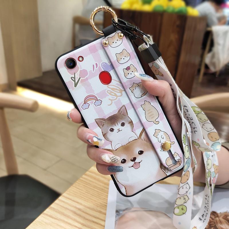 Kickstand Anti-knock Phone Case For OPPO F7 Ring Protective Wrist Strap Phone Holder Wristband Dirt-resistant Durable