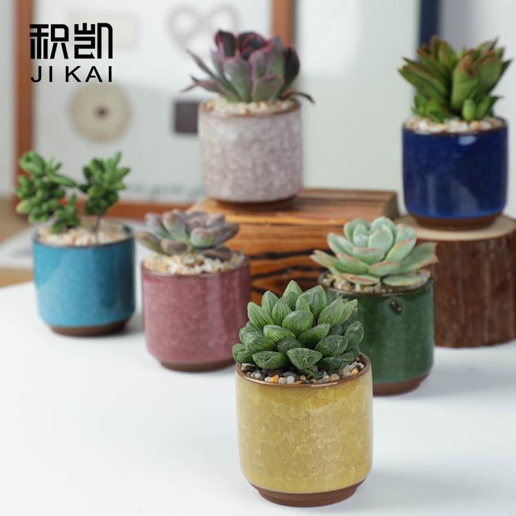 Jikai ice cracked succulent flower pot foreign trade colorful open piece ceramic gardening creative office desktop combination green plant pot 6