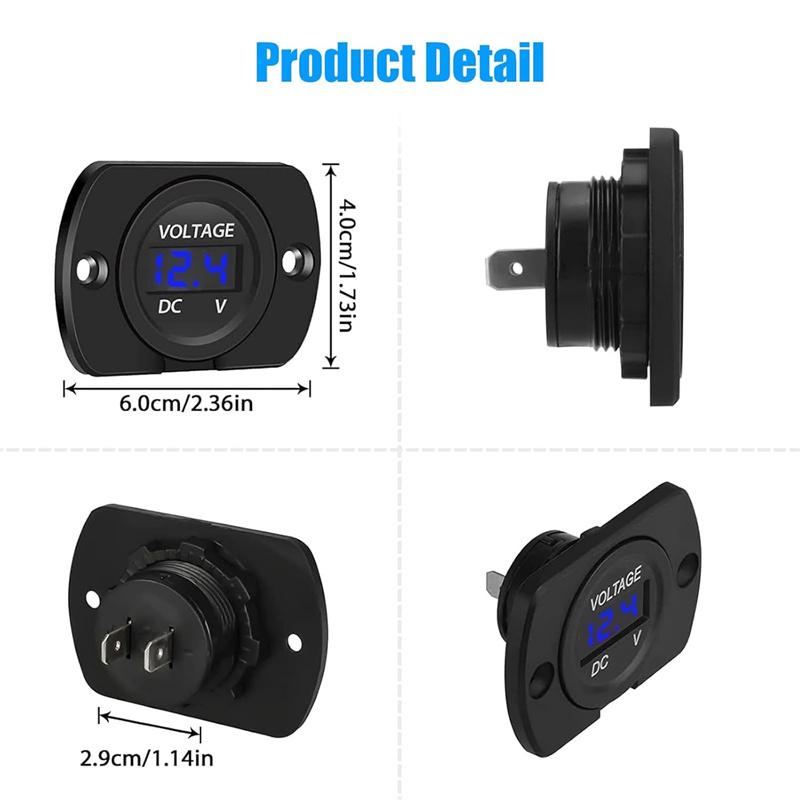 Digital Voltage Meter DC 12-24V Waterproof Round Meter Car Voltmeter With LED Digital Display Panel For Car Motorcycle Boat RV