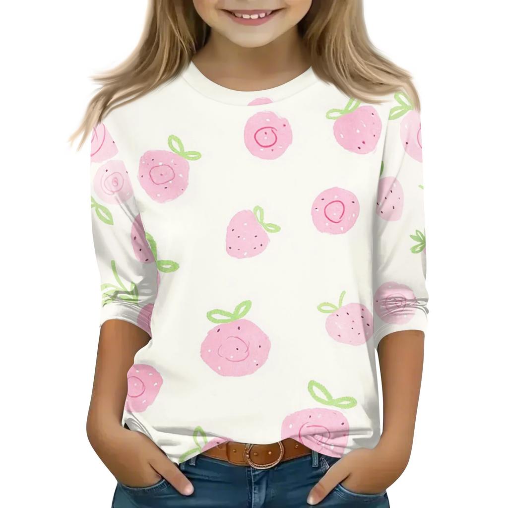 Kid's Round Neck Cute Flower Day Print Lightweight Spring/Summer Top